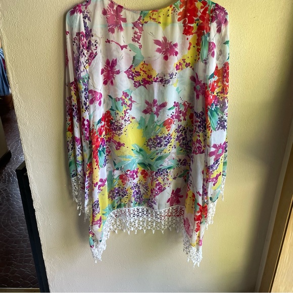 Sienna Rose Floral Bohemian Top/ Swim Cover-up. Green, Purple, Red. Size Small - Picture 5 of 10